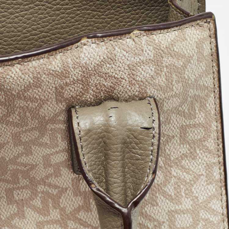 Pre Owned DKNY Grey/Beige Signature Coated Canvas and Leather Padlock Charm Tote