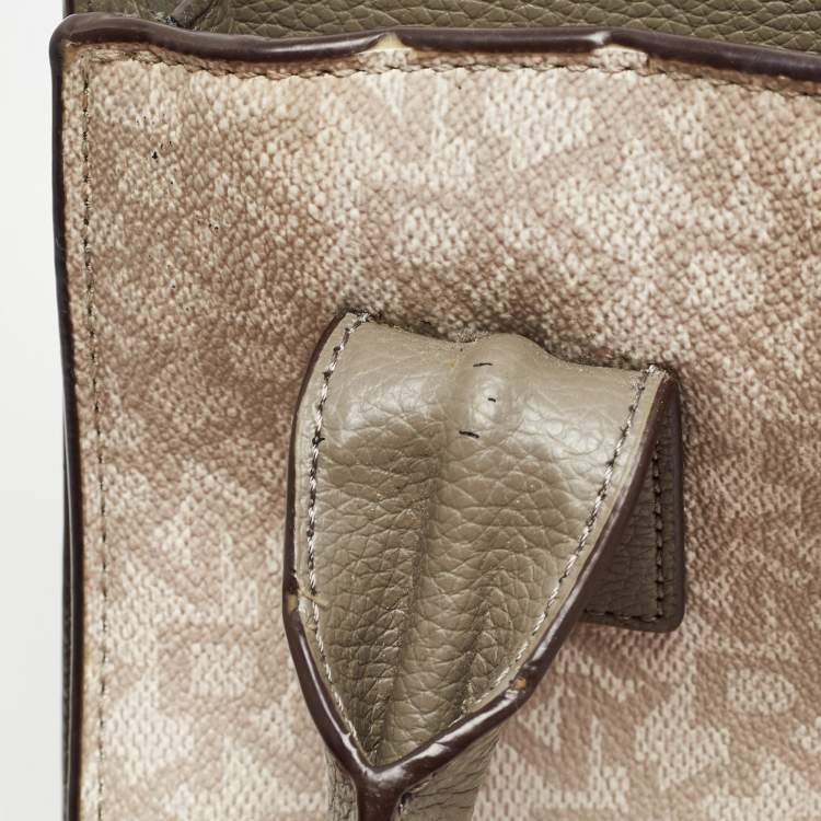 Pre Owned DKNY Grey/Beige Signature Coated Canvas and Leather Padlock Charm Tote