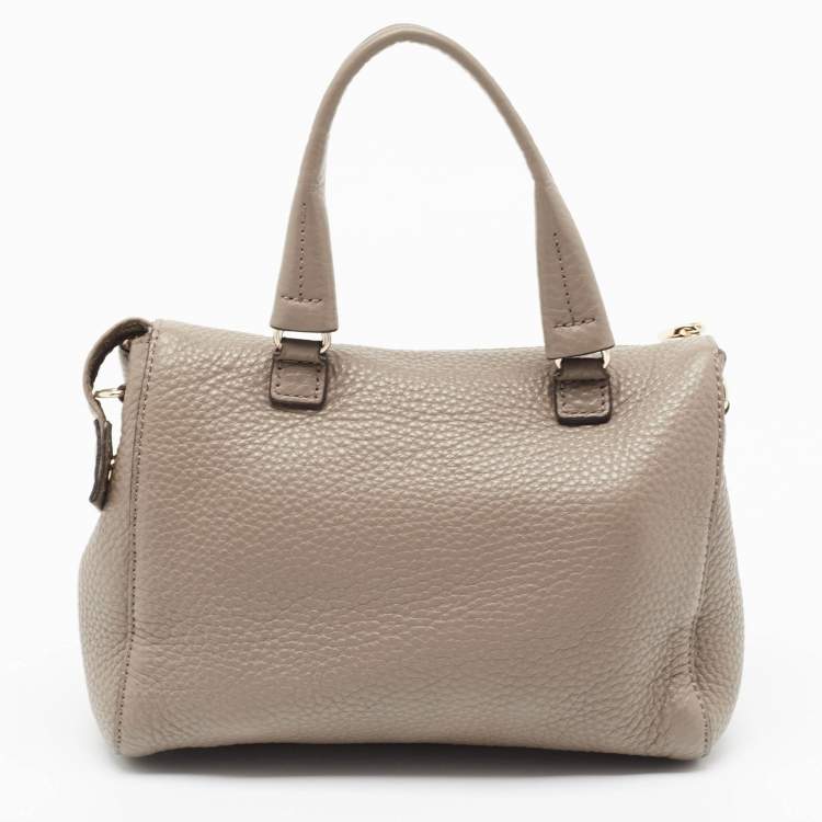Pre Owned DKNY Grey Leather Front Zip Top Handle Bag