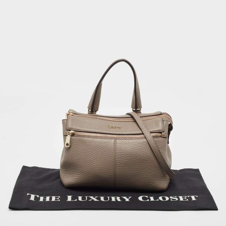 Pre Owned DKNY Grey Leather Front Zip Top Handle Bag