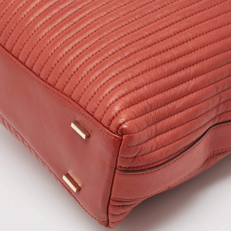 Pre Owned DKNY Brick Brown Leather Pinstripe Gansevoort Tote