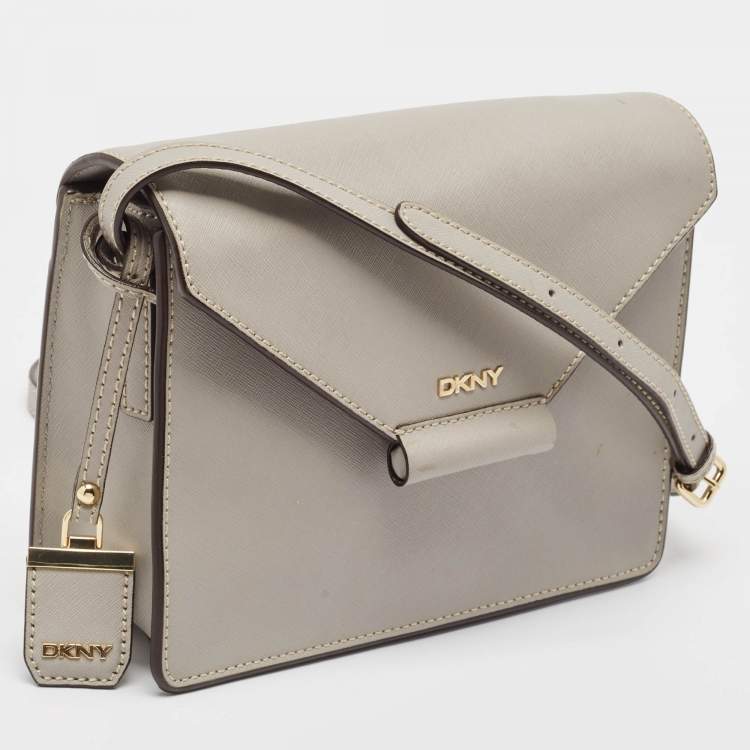 Pre Owned DKNY Grey Leather Bryant Park Edge Flap Crossbody Bag