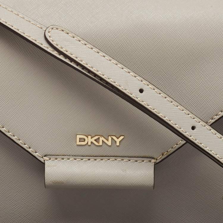 Pre Owned DKNY Grey Leather Bryant Park Edge Flap Crossbody Bag