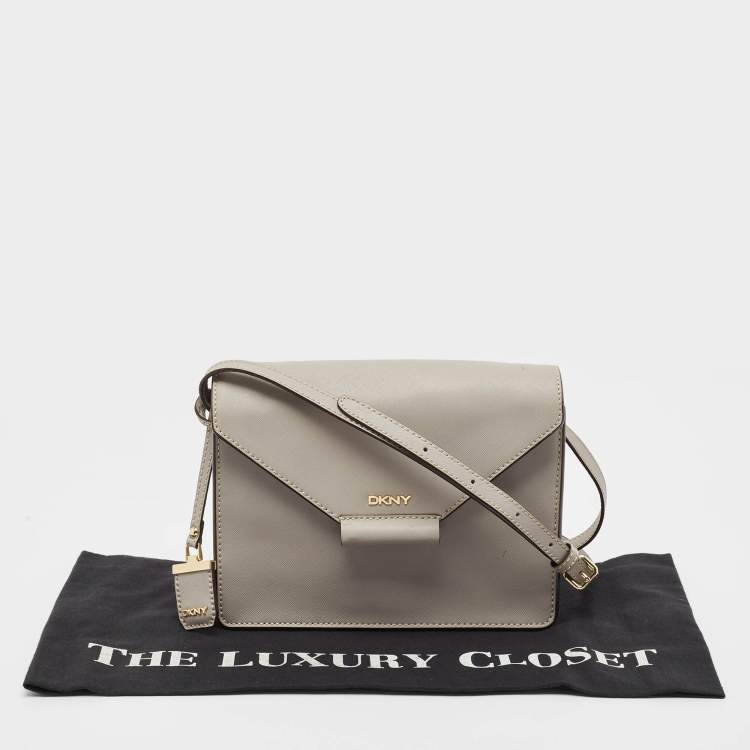 Pre Owned DKNY Grey Leather Bryant Park Edge Flap Crossbody Bag