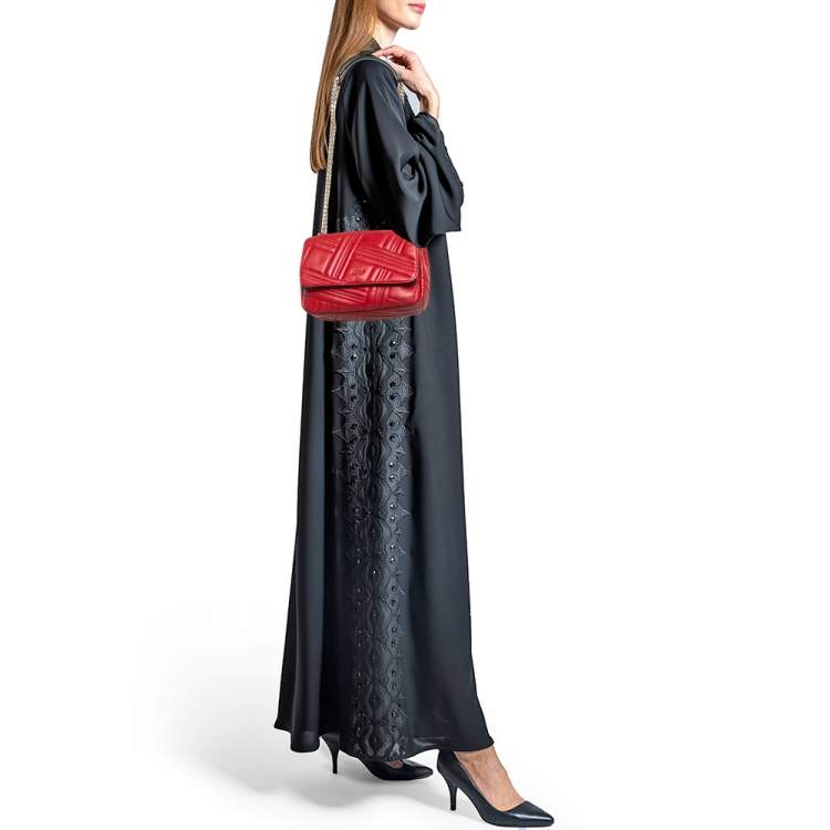 Pre Owned DKNY Red Quilted Leather Allen Flap Shoulder Bag