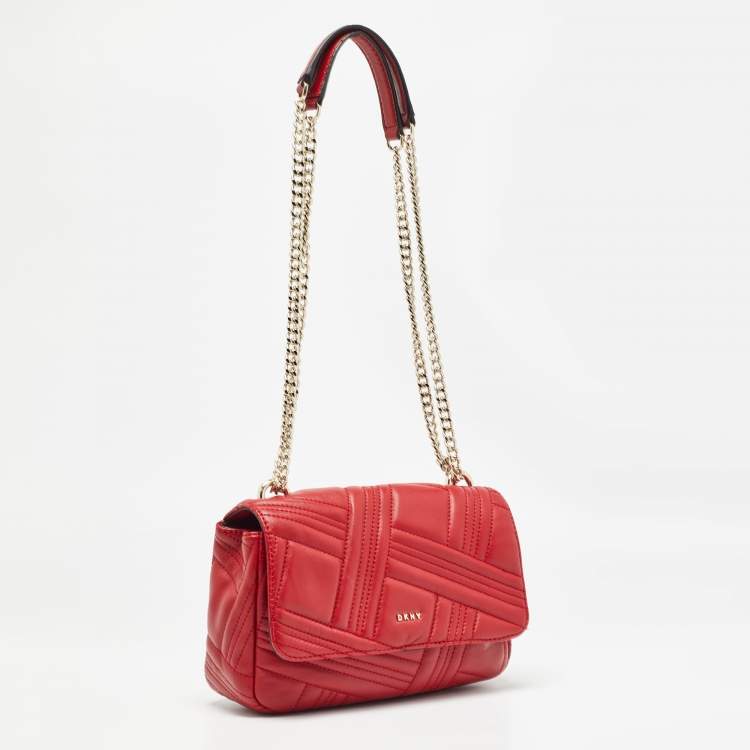 Pre Owned DKNY Red Quilted Leather Allen Flap Shoulder Bag