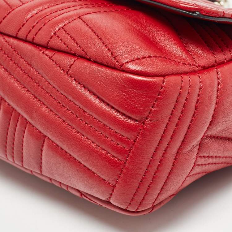 Pre Owned DKNY Red Quilted Leather Allen Flap Shoulder Bag