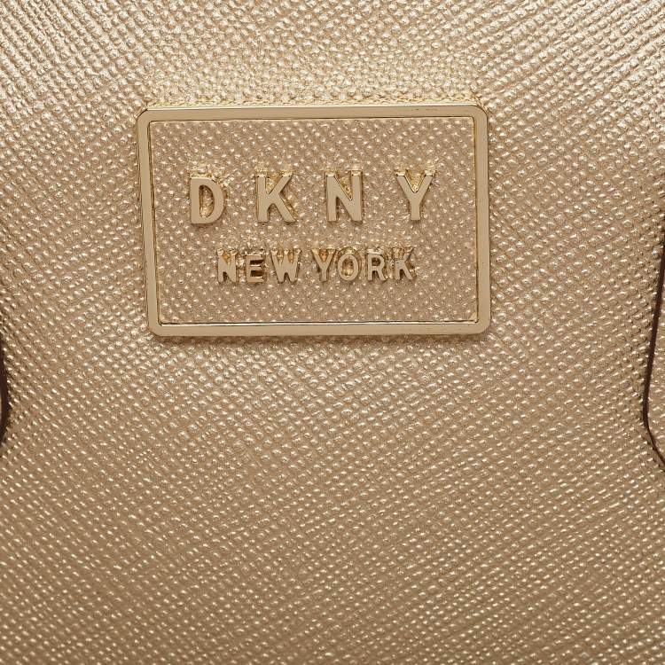 Pre Owned DKNY Gold Leather Medium Bianca Tote