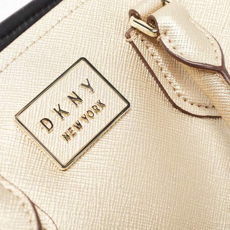 Pre Owned DKNY Gold Leather Medium Bianca Tote