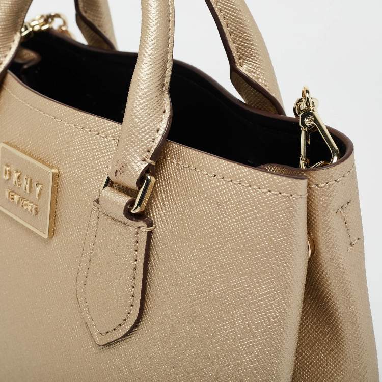 Pre Owned DKNY Gold Leather Medium Bianca Tote