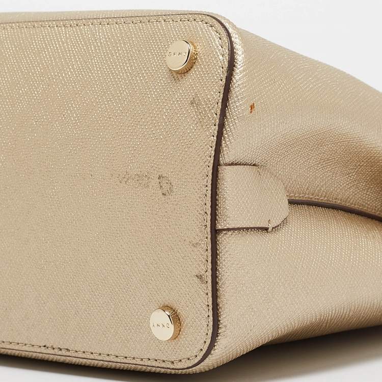 Pre Owned DKNY Gold Leather Medium Bianca Tote