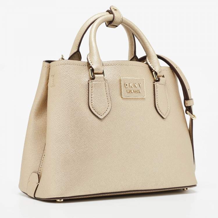 Pre Owned DKNY Gold Leather Medium Bianca Tote