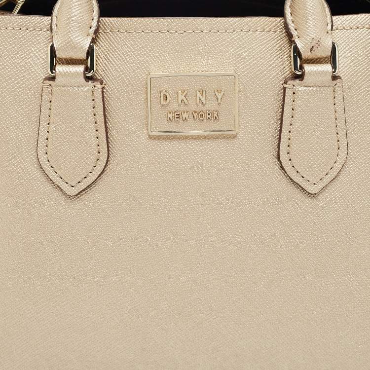 Pre Owned DKNY Gold Leather Medium Bianca Tote