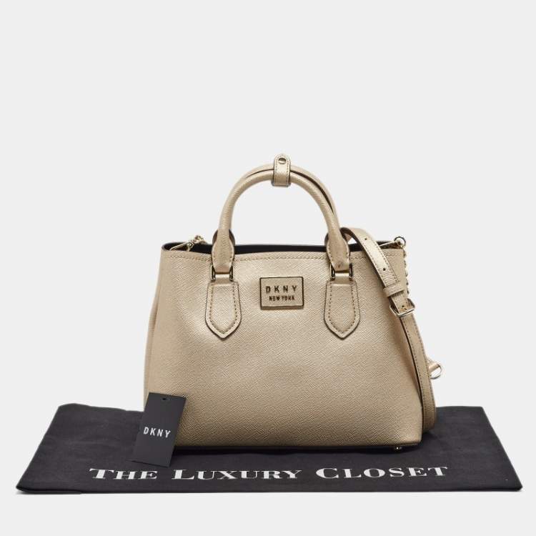 Pre Owned DKNY Gold Leather Medium Bianca Tote