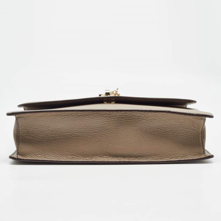 Pre Owned DKNY Dark Beige Leather Elissa Flap Shoulder Bag
