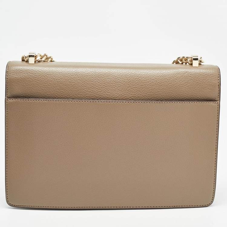 Pre Owned DKNY Dark Beige Leather Elissa Flap Shoulder Bag