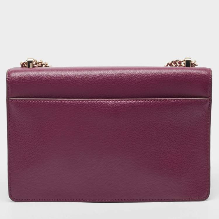 Pre Owned DKNY Burgundy Leather Elissa Flap Shoulder Bag