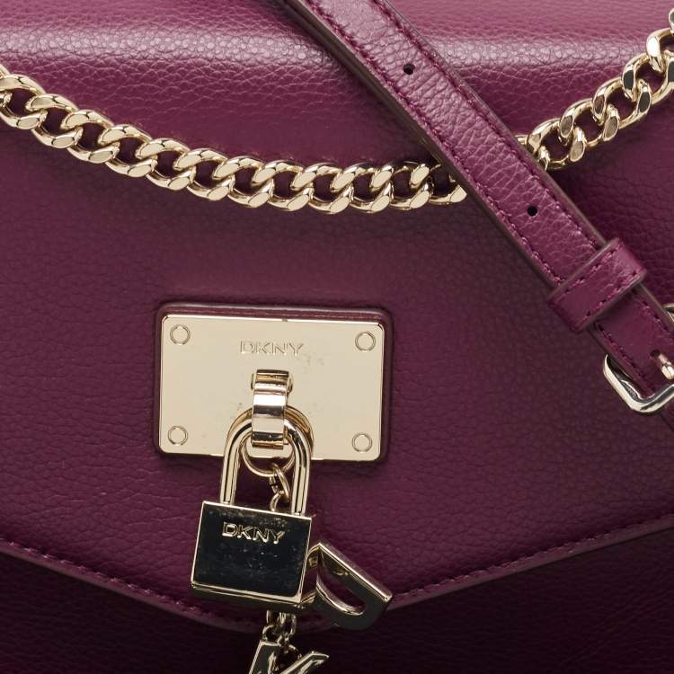 Pre Owned DKNY Burgundy Leather Elissa Flap Shoulder Bag