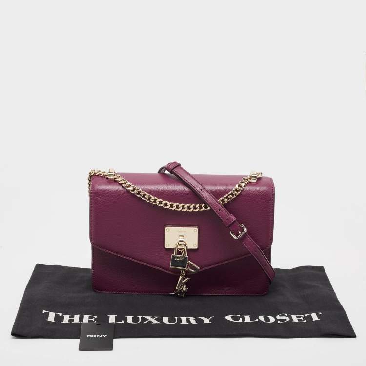 Pre Owned DKNY Burgundy Leather Elissa Flap Shoulder Bag