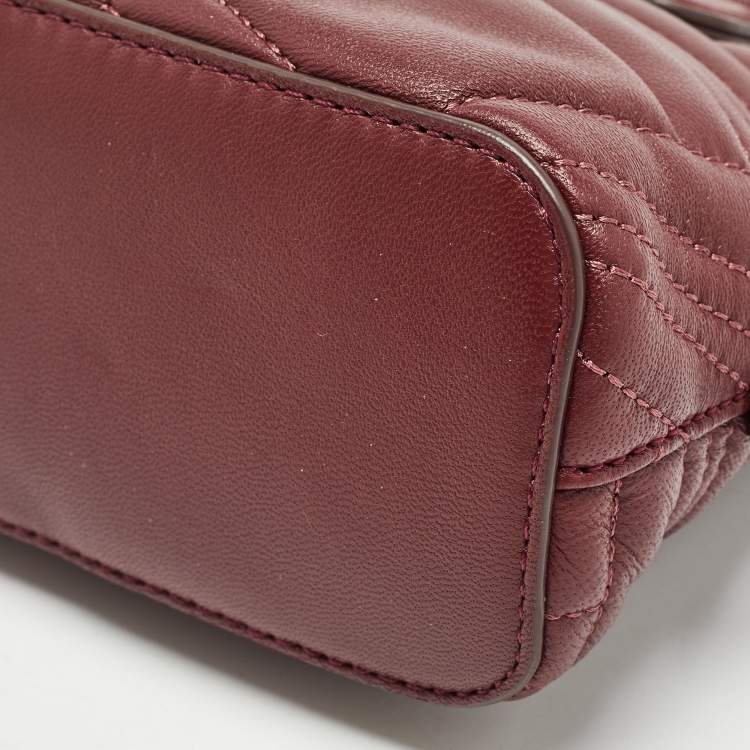 Pre Owned DKNY Burgundy Quilted Leather Mini Allen Satchel