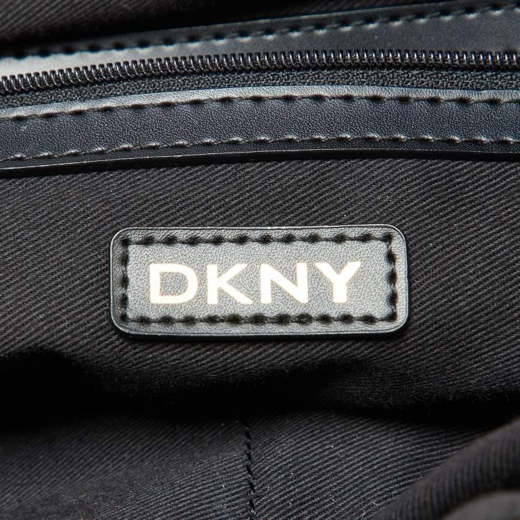 Pre Owned Dkny Brown Signature Canvas and Croc Embossed Leather Push Lock Hobo 