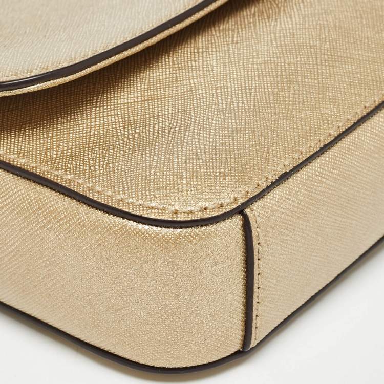 Pre Owned Dkny Gold Leather Logo Flap Crossbody Bag