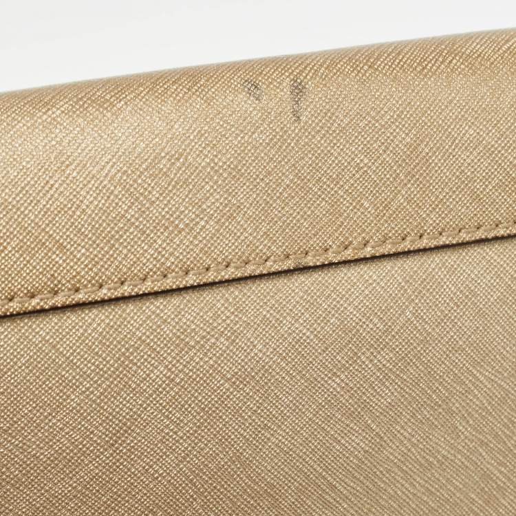 Pre Owned Dkny Gold Leather Logo Flap Crossbody Bag