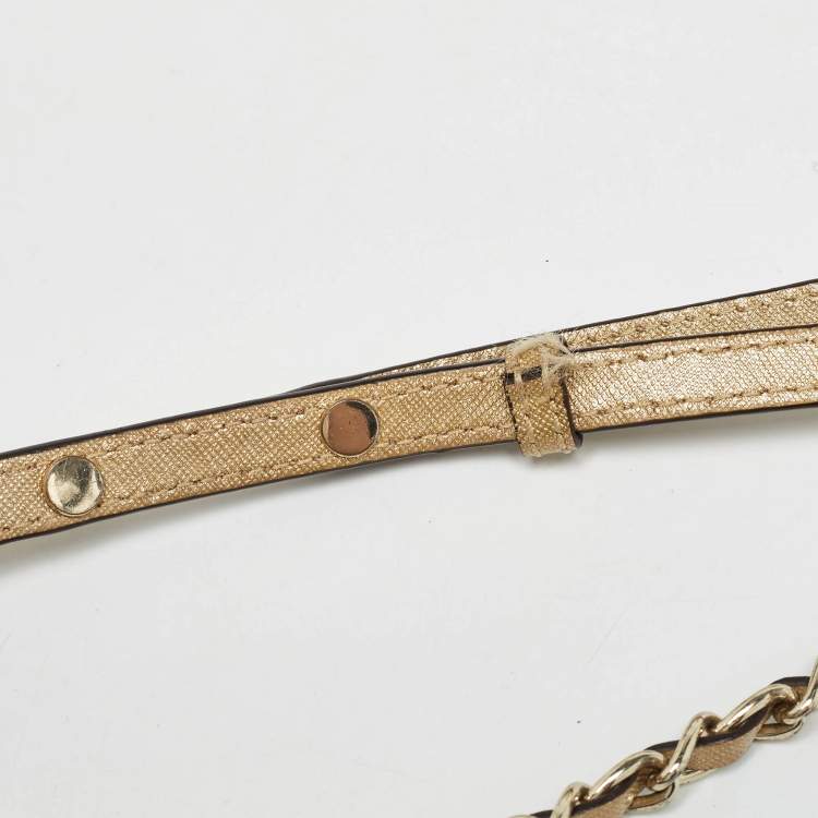 Pre Owned Dkny Gold Leather Logo Flap Crossbody Bag