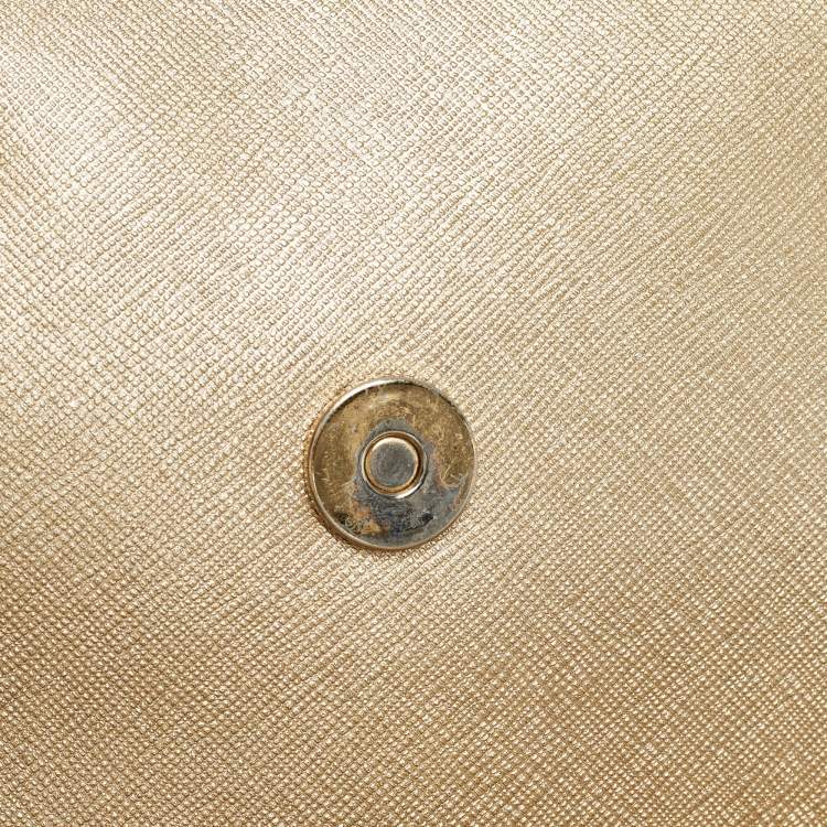 Pre Owned Dkny Gold Leather Logo Flap Crossbody Bag