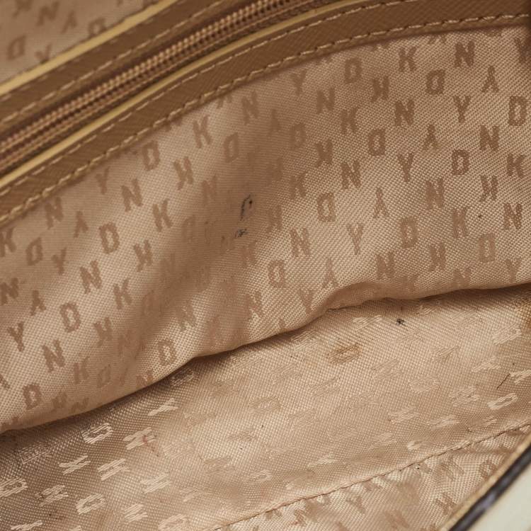 Pre Owned Dkny Gold Leather Logo Flap Crossbody Bag