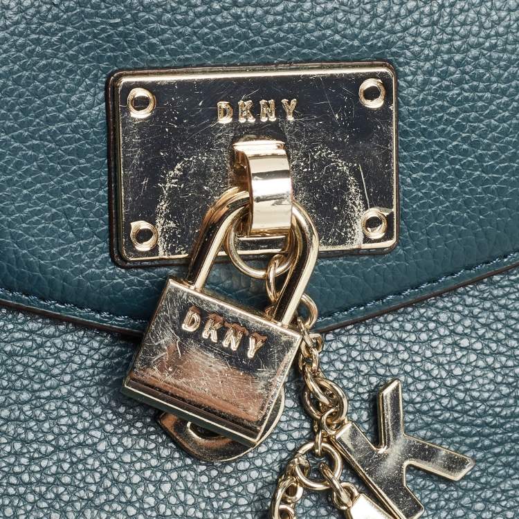 Pre Owned Dkny Teal Green Leather Elissa North South Crossbody Bag