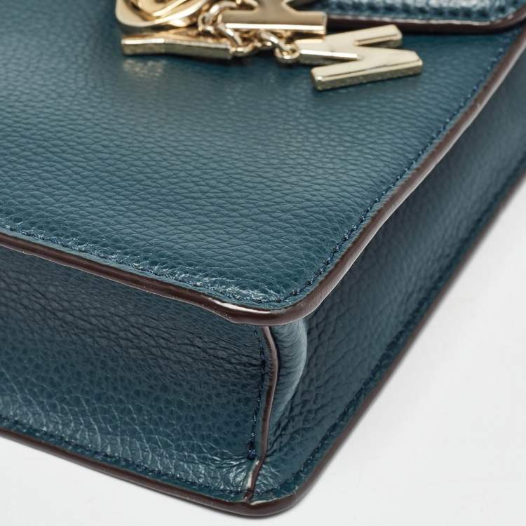 Pre Owned Dkny Teal Green Leather Elissa North South Crossbody Bag