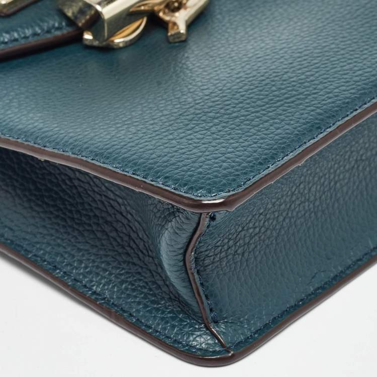 Pre Owned Dkny Teal Green Leather Elissa North South Crossbody Bag
