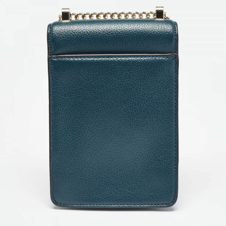 Pre Owned Dkny Teal Green Leather Elissa North South Crossbody Bag