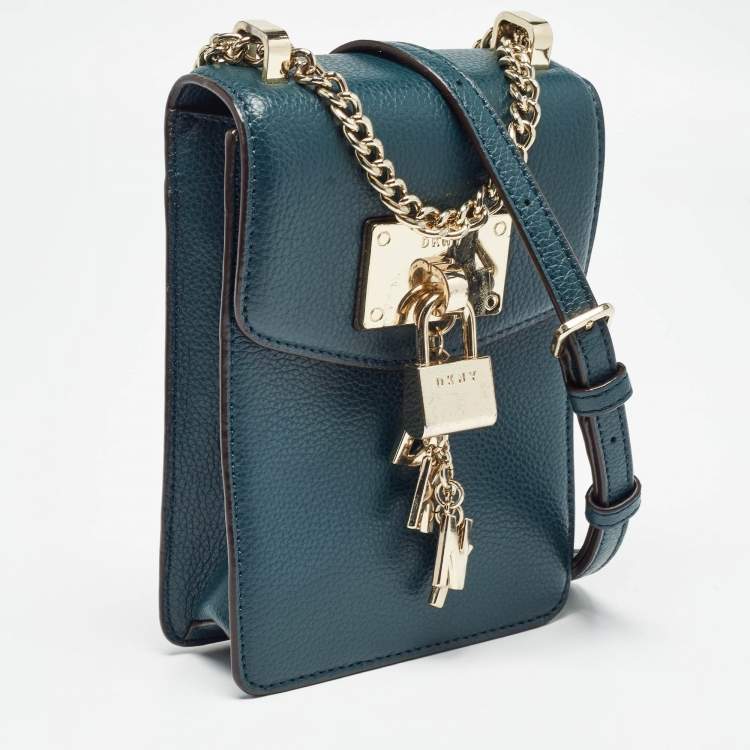 Pre Owned Dkny Teal Green Leather Elissa North South Crossbody Bag