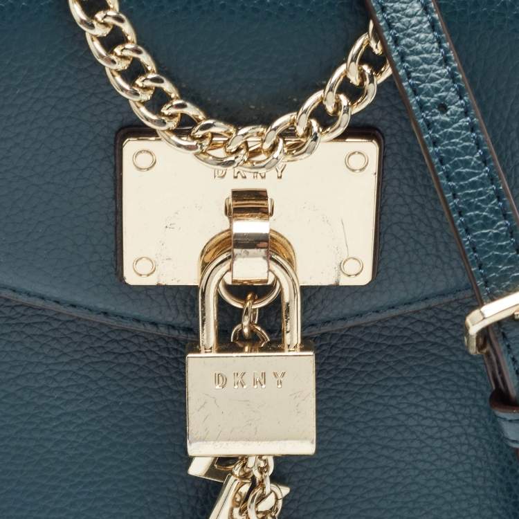 Pre Owned Dkny Teal Green Leather Elissa North South Crossbody Bag