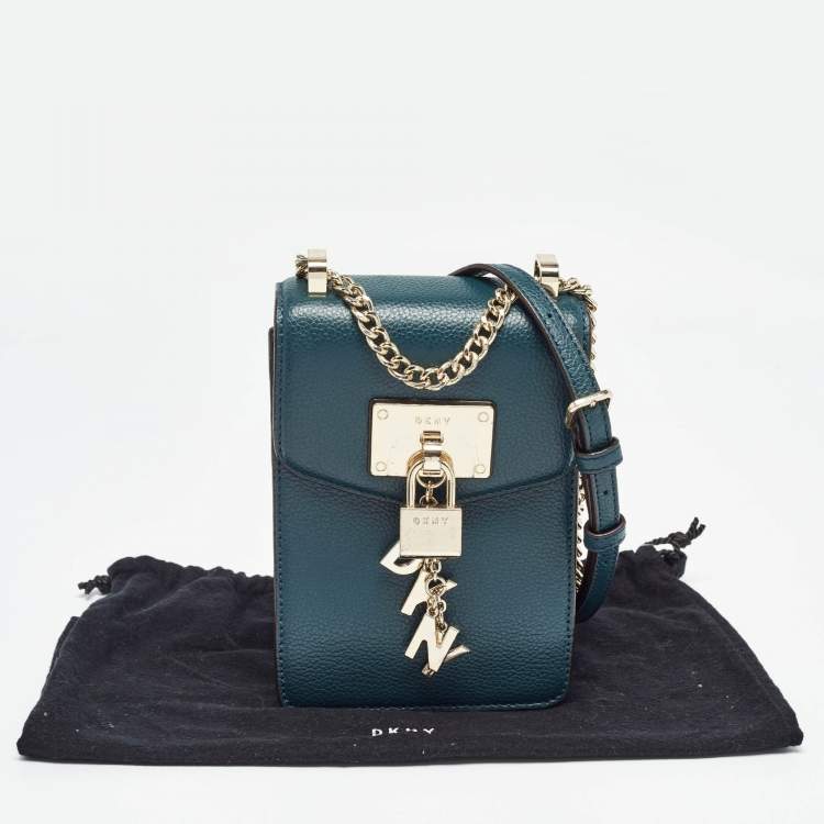 Pre Owned Dkny Teal Green Leather Elissa North South Crossbody Bag
