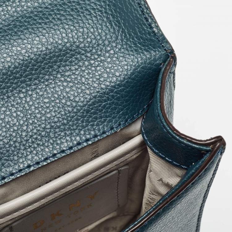 Pre Owned Dkny Teal Green Leather Elissa North South Crossbody Bag