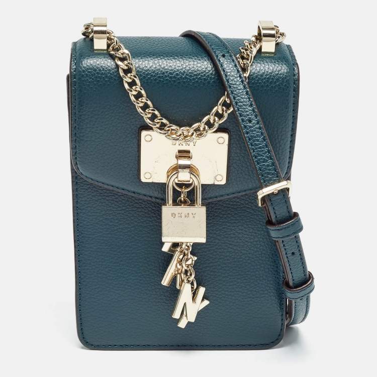 Pre Owned Dkny Teal Green Leather Elissa North South Crossbody Bag
