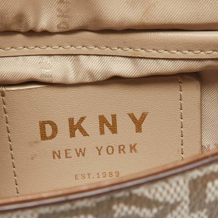Pre Owned DKNY Brown/Beige Monogram Coated Canvas and Leather Flap Top Handle Bag