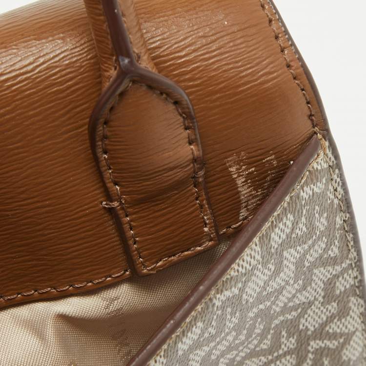 Pre Owned DKNY Brown/Beige Monogram Coated Canvas and Leather Flap Top Handle Bag
