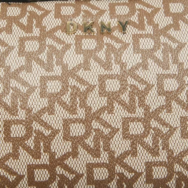 Pre Owned Dkny Black/Beige Monogram Coated Canvas and Leather Zip Top Handle Bag