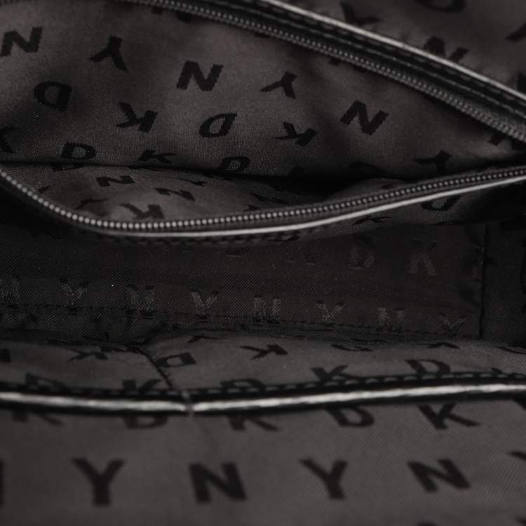 Pre Owned DKNY Black Leather Top Zip Crossbody Bag