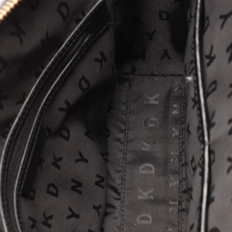 Pre Owned DKNY Black Leather Top Zip Crossbody Bag