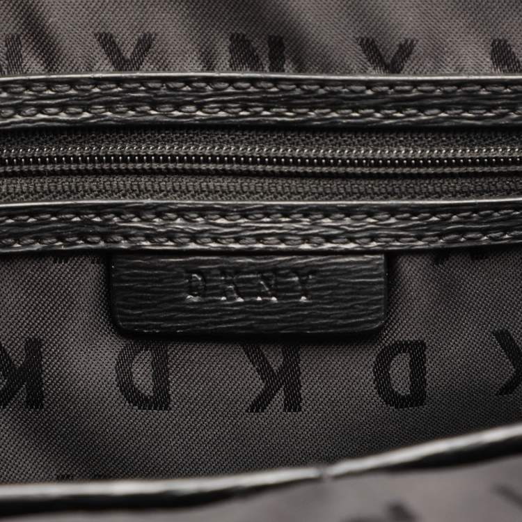 Pre Owned DKNY Black Leather Top Zip Crossbody Bag