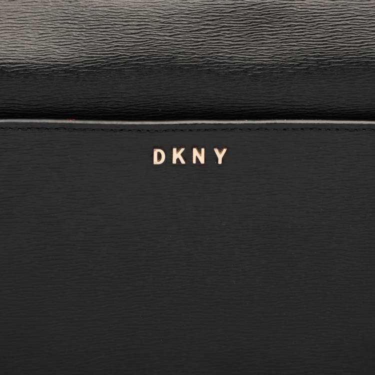 Pre Owned DKNY Black Leather Top Zip Crossbody Bag