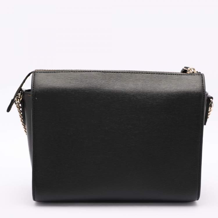 Pre Owned DKNY Black Leather Top Zip Crossbody Bag