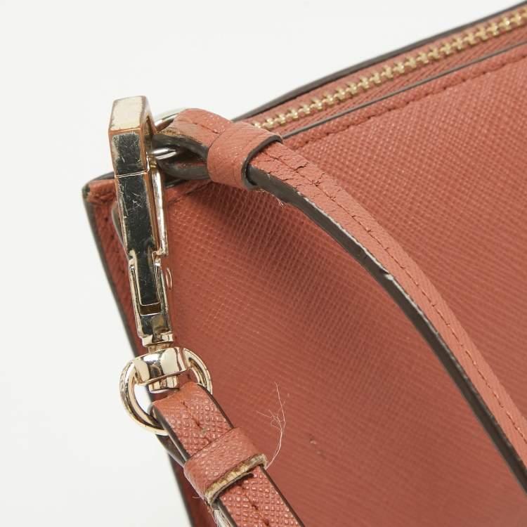 Pre Owned DKNY Old Rose Leather Zippy Wristlet Clutch