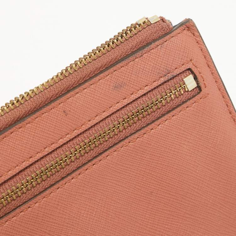 Pre Owned DKNY Old Rose Leather Zippy Wristlet Clutch