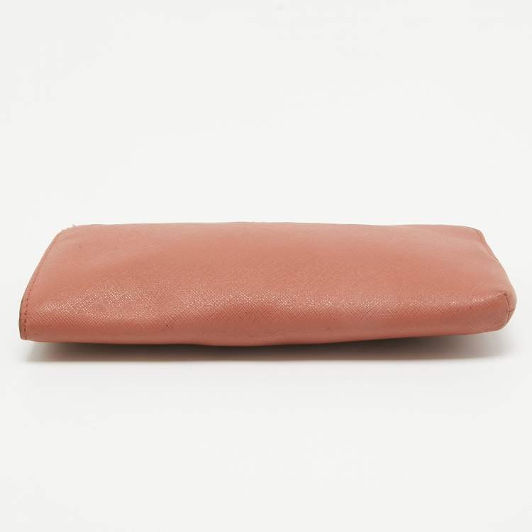 Pre Owned DKNY Old Rose Leather Zippy Wristlet Clutch